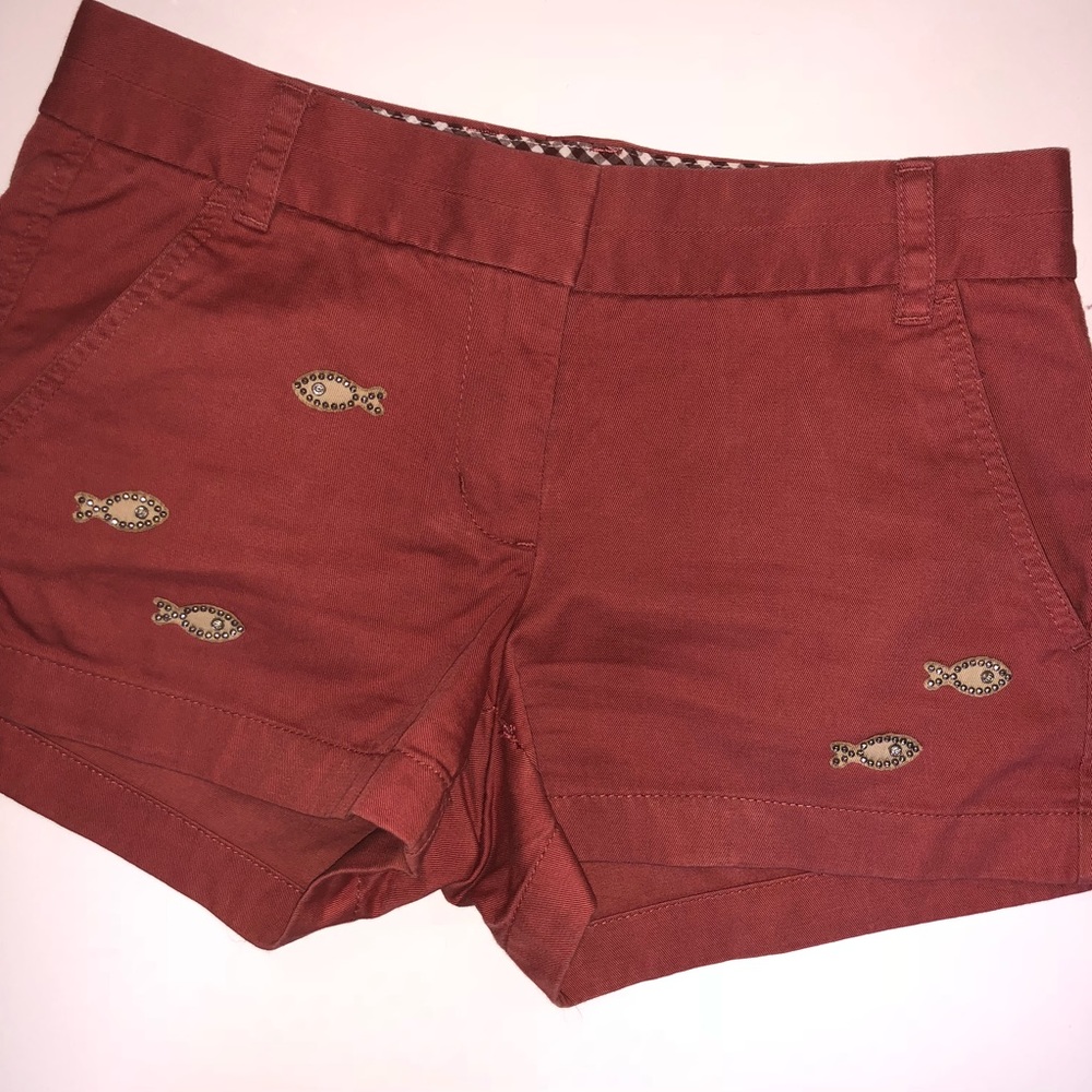 J. Crew chino shorts with fish
